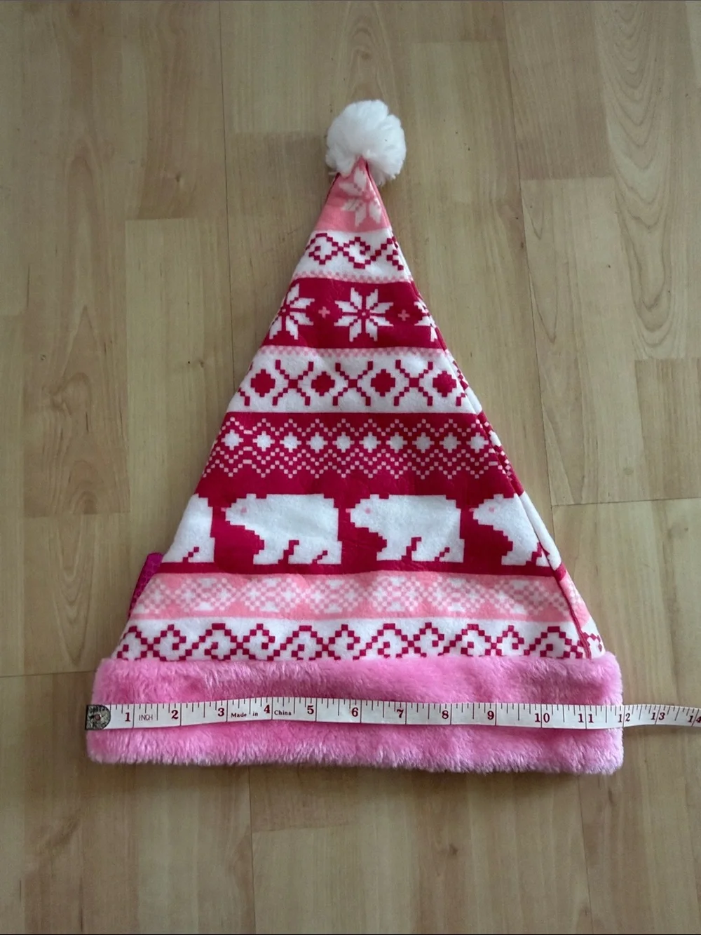 Pink Holiday Polar Bear Pom Pom Hat with Bow